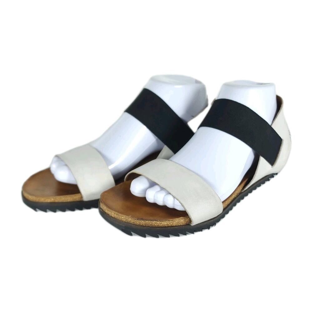 Miz Mooz Women's Astrid EU38 US7,5 Leather Ivory Elastic Strap Slip On Sandals